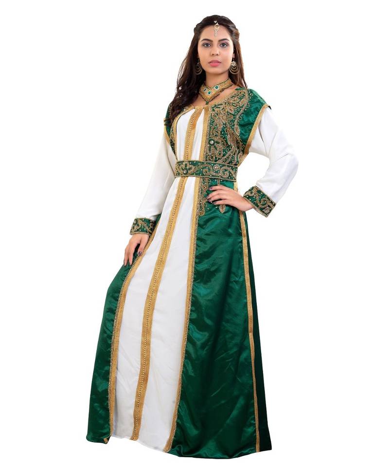 Green Georgette Embroidered Zari Work Islamic Kaftan