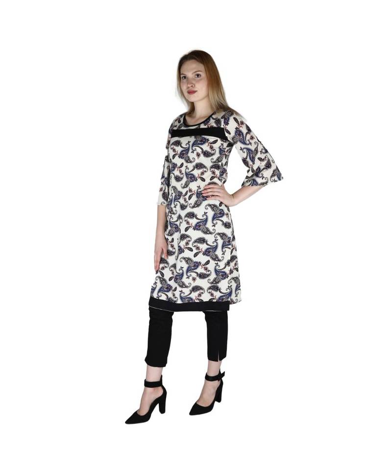 white printed rayon kurti
