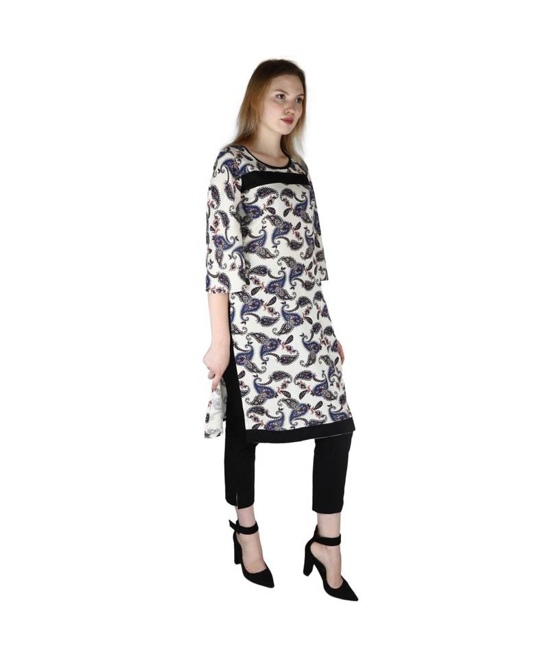 white printed rayon kurti