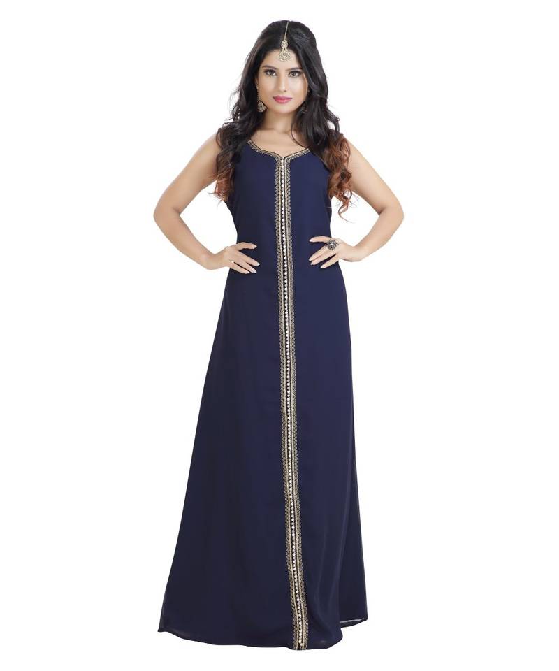 Blue Georgette Embroidered Zari Work Islamic Kaftan