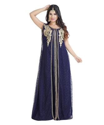 Blue Georgette Embroidered Zari Work Islamic Kaftan 1