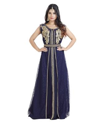 Blue Georgette Embroidered Zari Work Islamic Kaftan 4