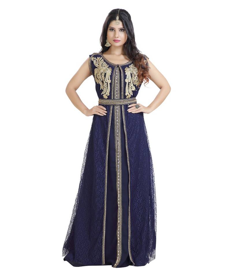 Blue Georgette Embroidered Zari Work Islamic Kaftan