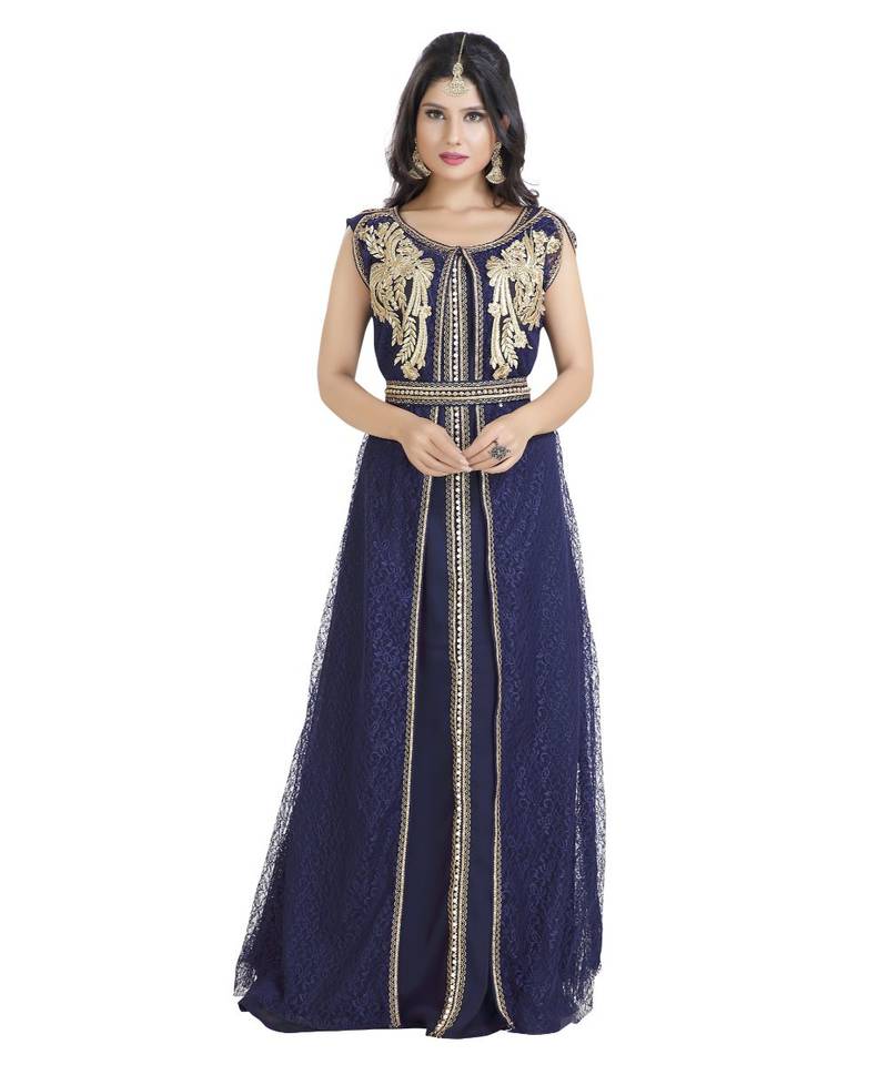 Blue Georgette Embroidered Zari Work Islamic Kaftan