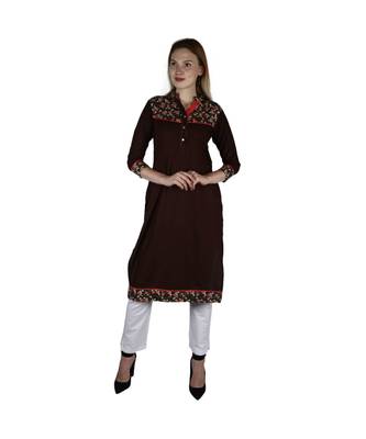 brown printed rayon kurti 1