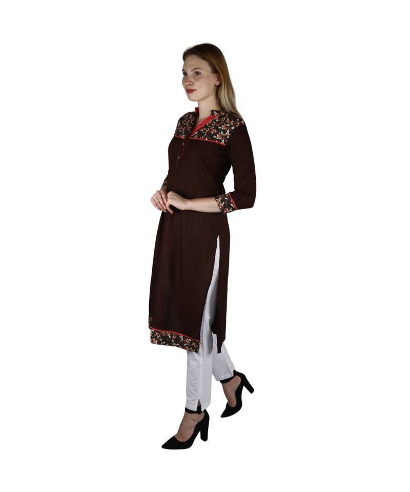 brown printed rayon kurti