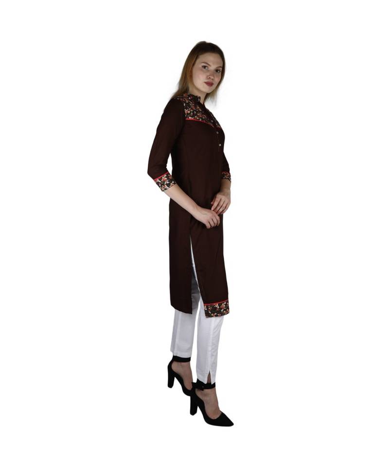 brown printed rayon kurti
