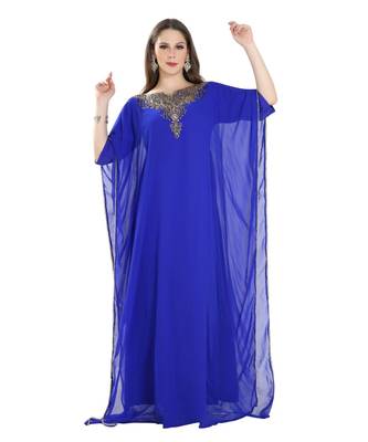 Blue Georgette Embroidered Zari Work Islamic Kaftan 1