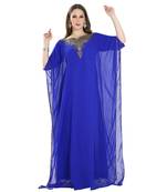 Blue Georgette Embroidered Zari Work Islamic Kaftan
