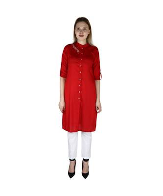 red printed rayon kurti 1