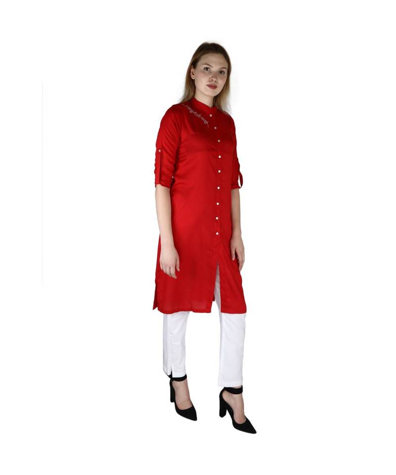 red printed rayon kurti