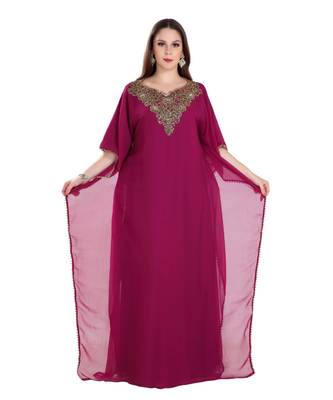 Wine Georgette Embroidered Zari Work Kaftan 1