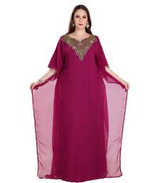Wine Georgette Embroidered Zari Work Kaftan