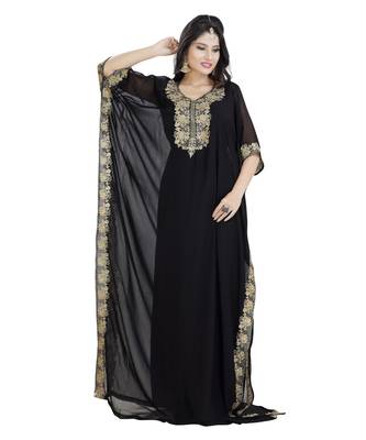 Black Georgette Embroidered Zari Work Islamic Kaftan 1