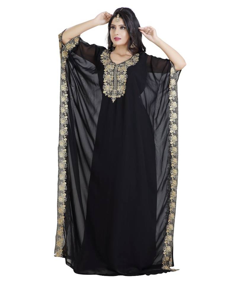 Black Georgette Embroidered Zari Work Islamic Kaftan