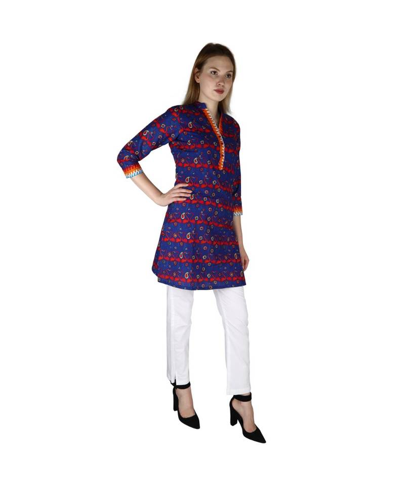 blue printed COTTON kurti
