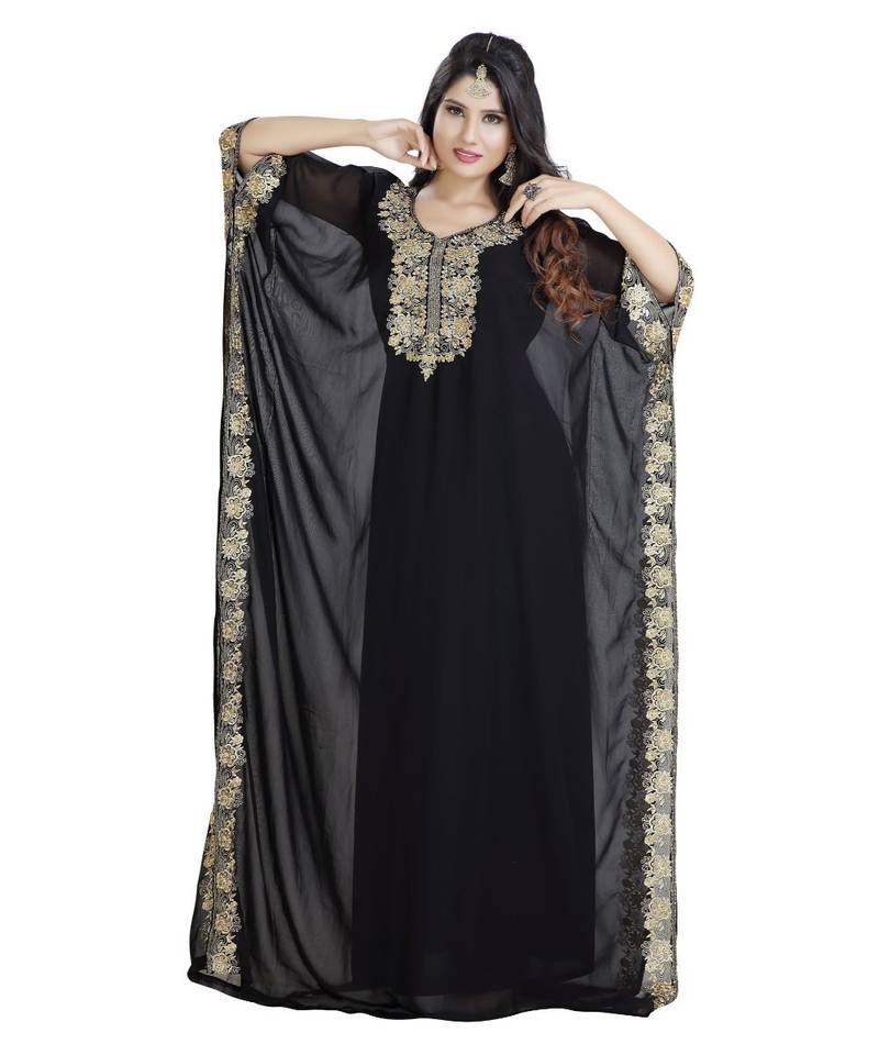 Black Georgette Embroidered Zari Work Islamic Kaftan