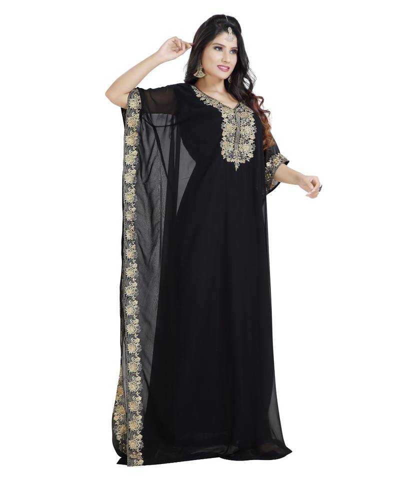 Black Georgette Embroidered Zari Work Islamic Kaftan