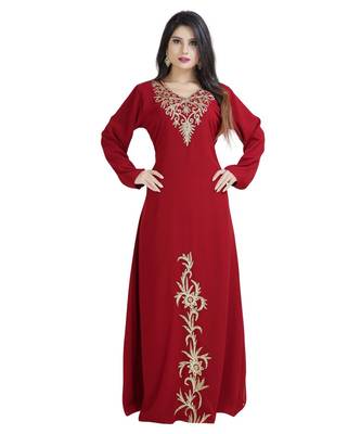 Red Georgette Embroidered Zari Work Islamic Kaftan 3