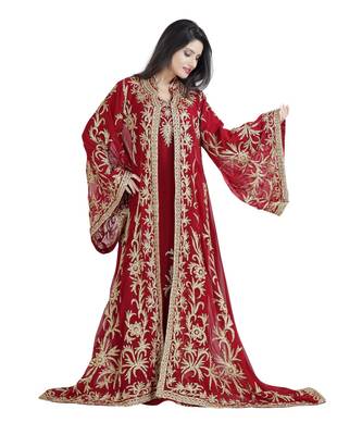 Red Georgette Embroidered Zari Work Islamic Kaftan 1