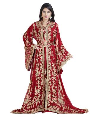 Red Georgette Embroidered Zari Work Islamic Kaftan 4