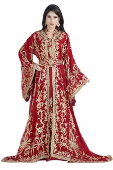 Red Georgette Embroidered Zari Work Islamic Kaftan