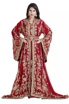 Red Georgette Embroidered Zari Work Islamic Kaftan