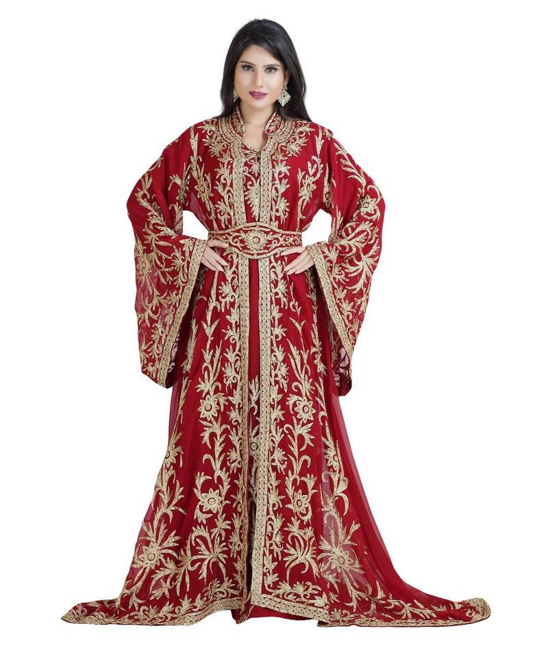 Red Georgette Embroidered Zari Work Islamic Kaftan