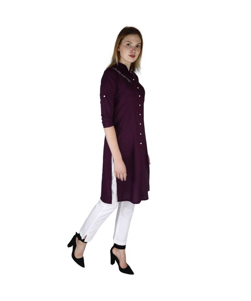 purple printed rayon kurti