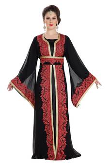 Black Georgette Embroidered Zari Work Islamic Kaftan