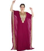 Wine Georgette Embroidered Zari Work Islamic Kaftan