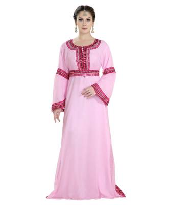Pink Georgette Embroidered Zari Work Islamic Kaftan 1