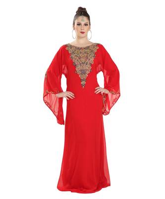 Red Georgette Embroidered Zari Work Islamic Kaftan 1