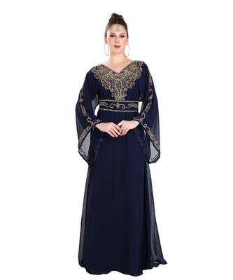 Blue Georgette Embroidered Zari Work Islamic Kaftan 1