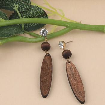 Ethnic Drop Wooden Light Weight Earrings For Girls And Women. 2