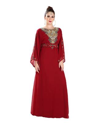 Red Georgette Embroidered Zari Work Islamic Kaftan 1