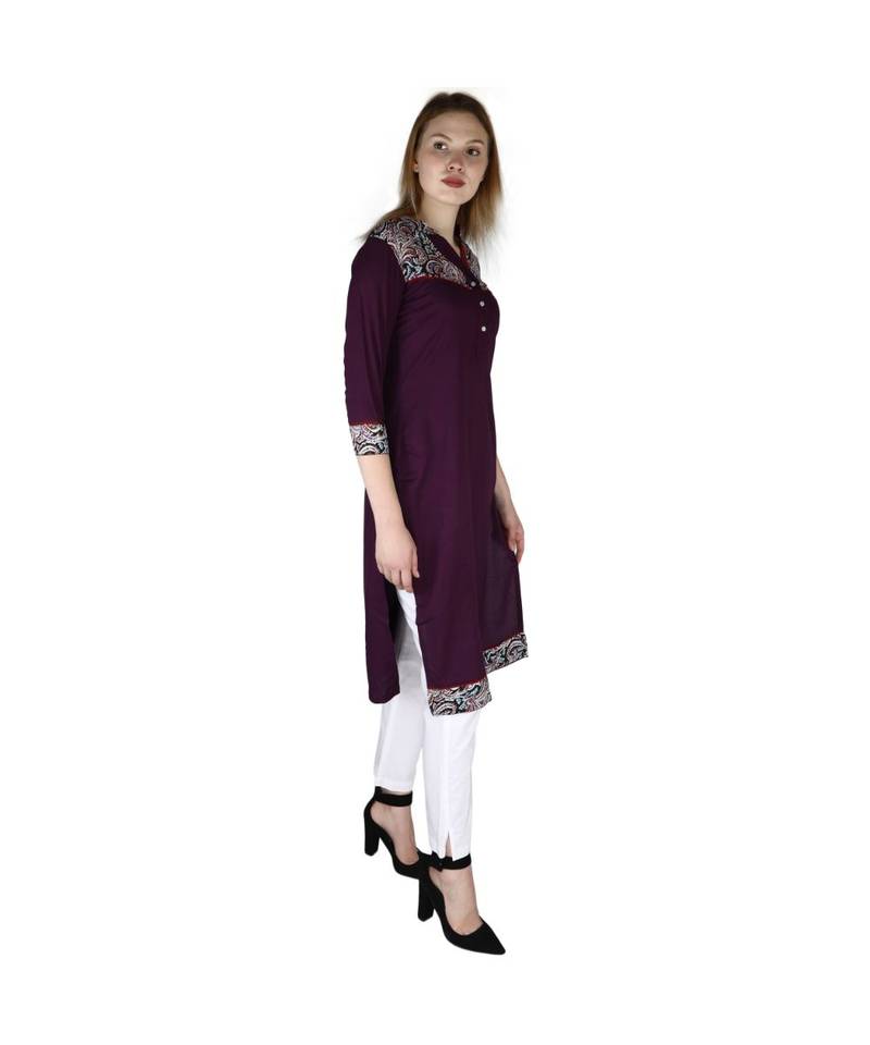 purple printed rayon kurti