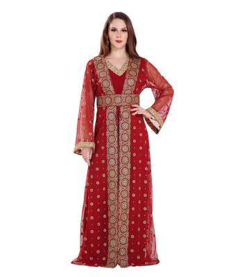 Maroon Georgette Embroidered Zari Work Islamic Kaftan 1