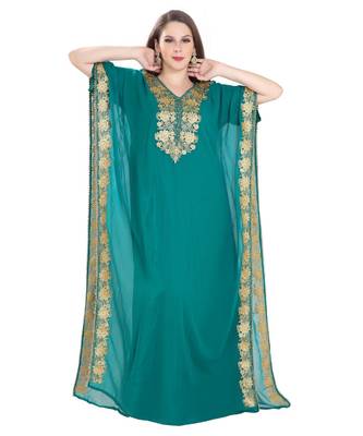 Turquoise Georgette Embroidered Zari Work Islamic Kaftan 1