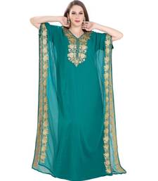 Turquoise Georgette Embroidered Zari Work Islamic Kaftan