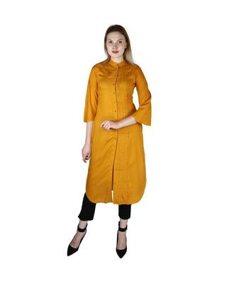 yellow printed rayon kurti 1