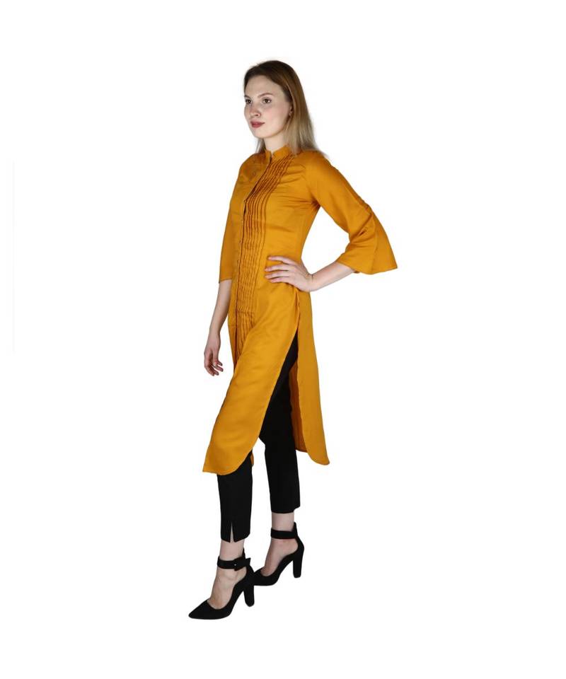 yellow printed rayon kurti