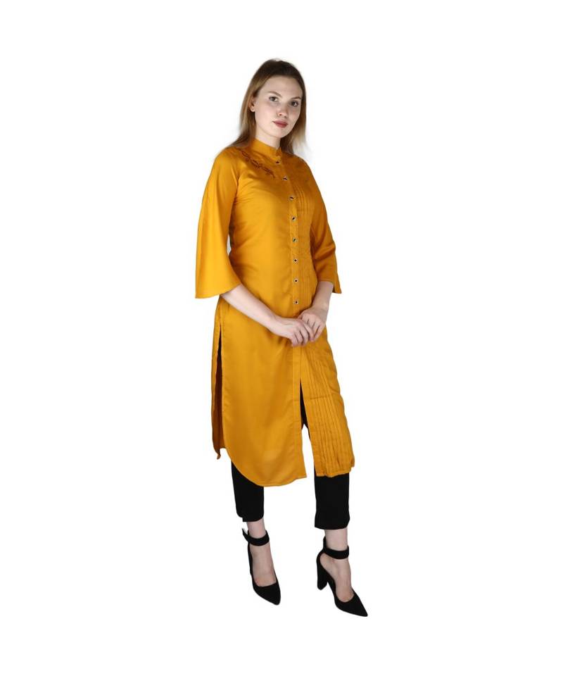 yellow printed rayon kurti