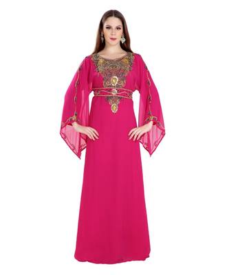 Pink Georgette Embroidered Zari Work Islamic Kaftan 1