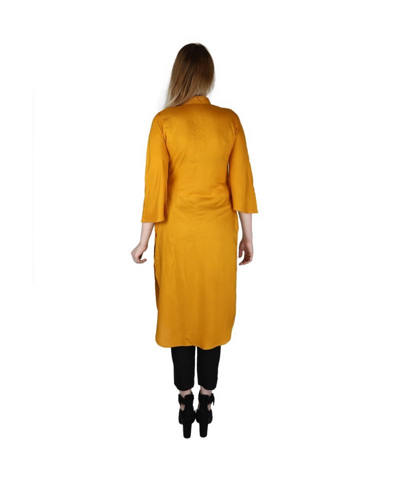 yellow printed rayon kurti