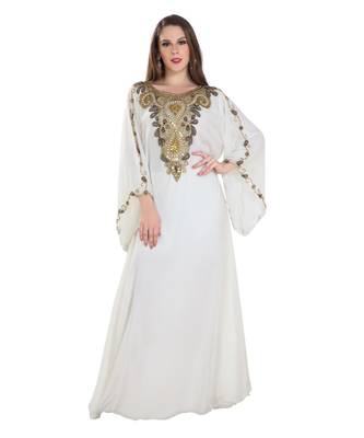 Cream  Georgette Embroidered Zari Work Islamic Kaftan 1