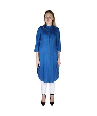 Turquoise printed rayon kurti 1