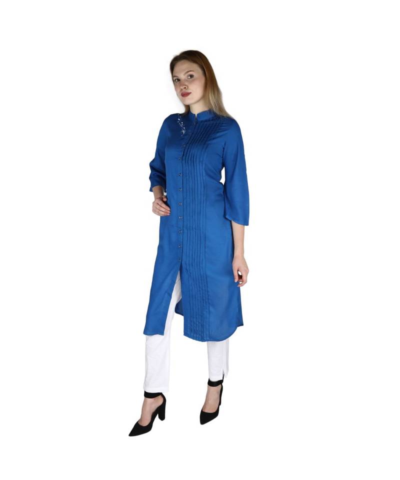 Turquoise printed rayon kurti