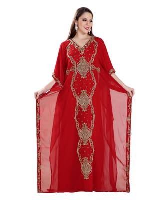 Red Georgette Embroidered Zari Work Islamic Kaftan 1