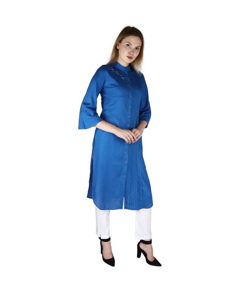 Turquoise printed rayon kurti